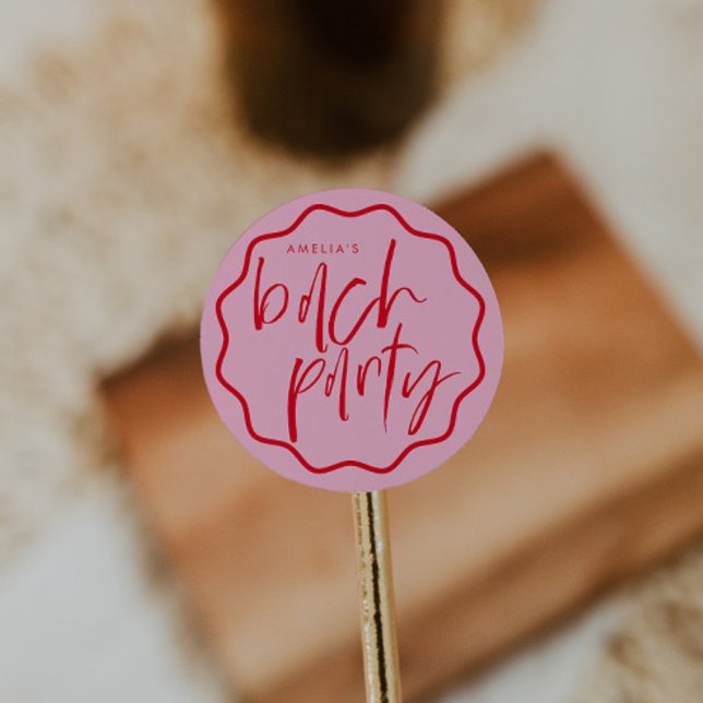 Wavy Frame Red And Pink Bachelorette Favour Classic Round Sticker (Creator Uploaded)