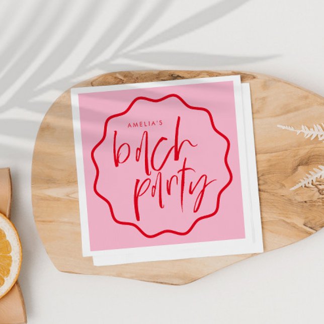 Wavy Frame Red And Pink Bachelorette Favour Napkin (Creator Uploaded)
