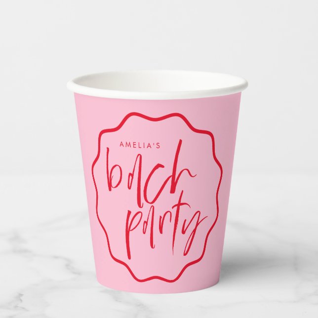 Wavy Frame Red And Pink Bachelorette Favour Paper Cups (Front)