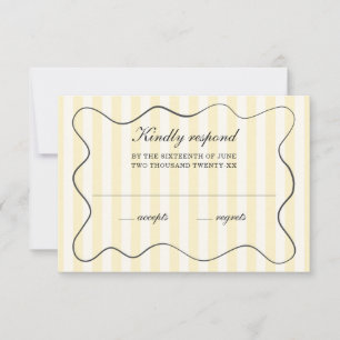 Wavy Frame Soft Yellow Striped Wedding  RSVP Card