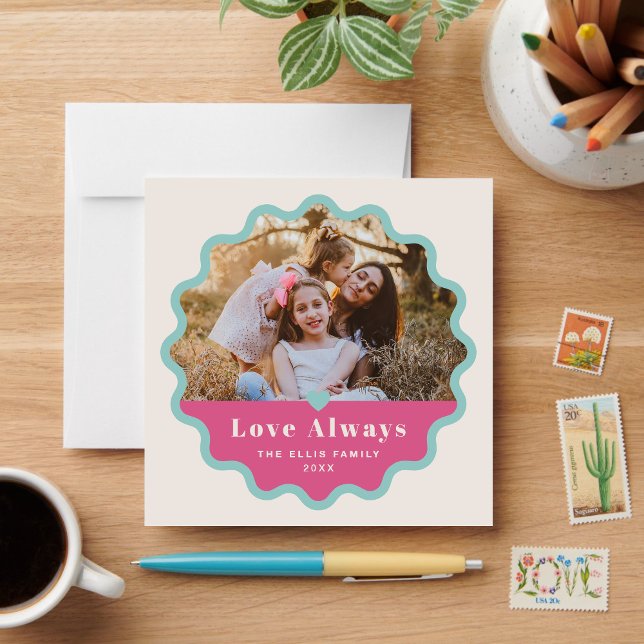 Wavy Frame Valentine's Day Photo Card - Pink (Creator Uploaded)