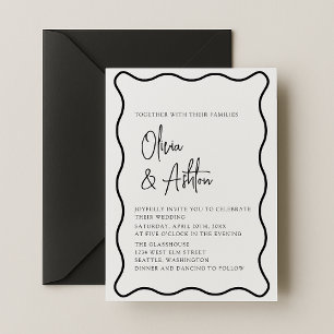 wavy frame, wavy border, modern wedding invitation