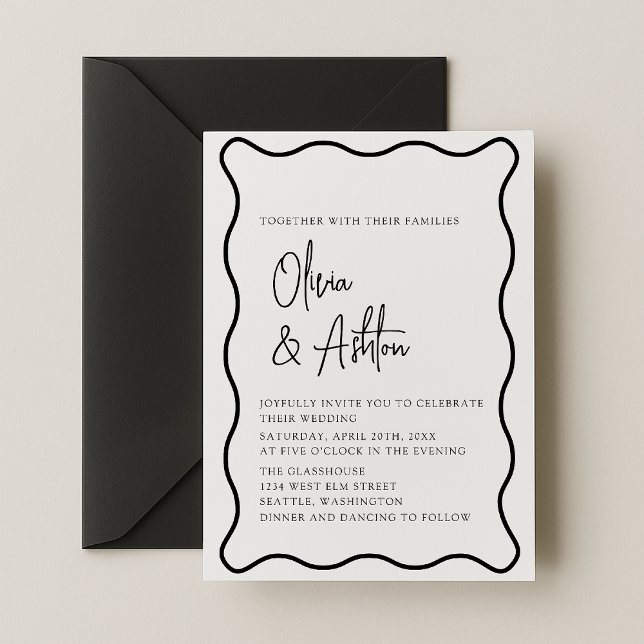 wavy frame, wavy border, modern wedding invitation (Creator Uploaded)