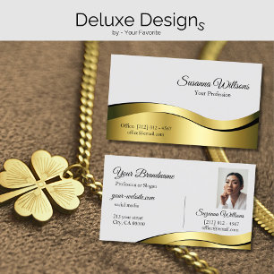 Wavy Gold Decor on Light Grey with Photo Classy Business Card