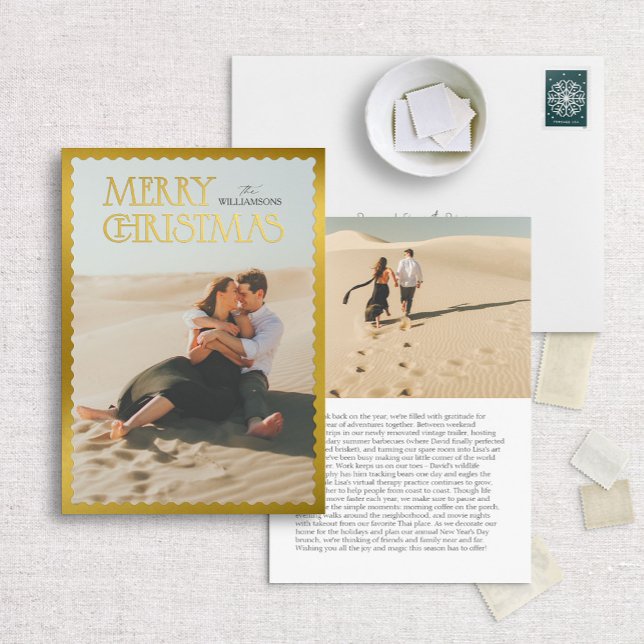 Wavy Gold Frame Classic Merry Christmas  Foil Holiday Card (Creator Uploaded)