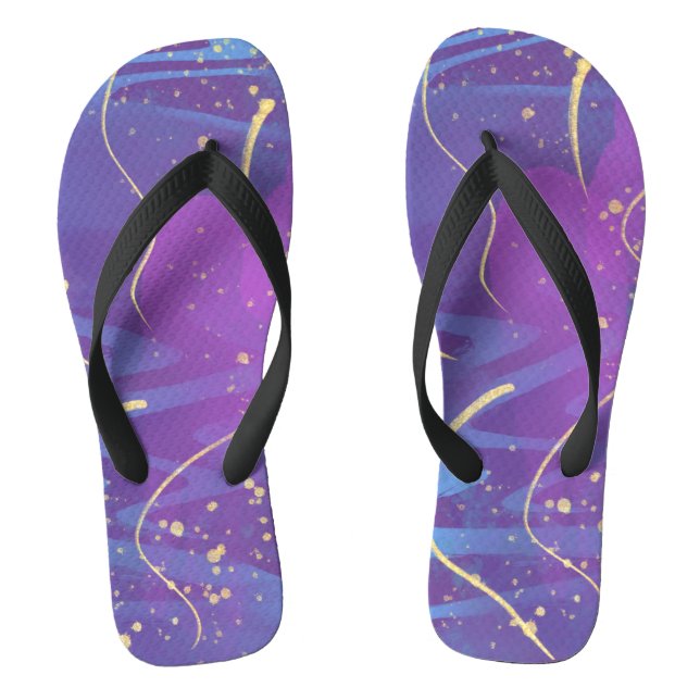 Wavy Gold Line & Confetti Purple Simple Minimalist Thongs (Footbed)