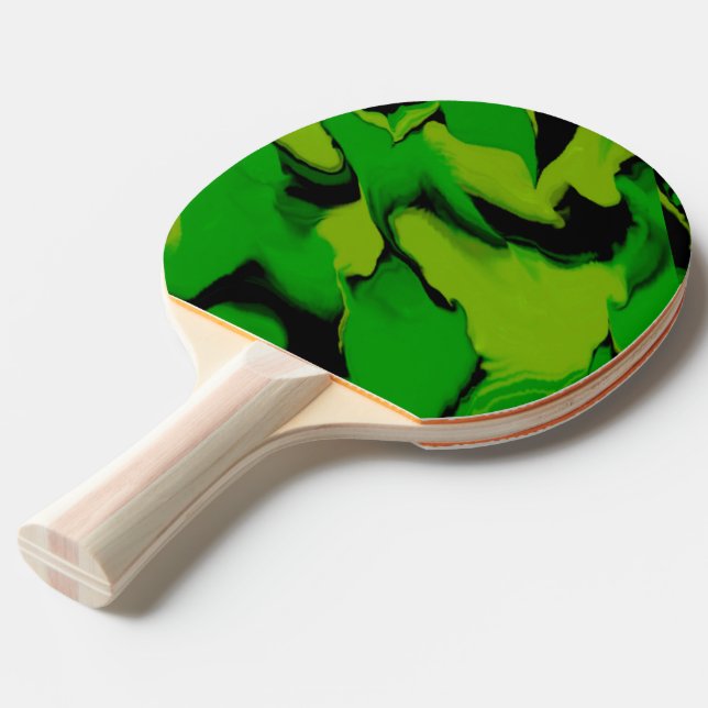 Wavy Green and Black Ping Pong Paddle (Front Angle)