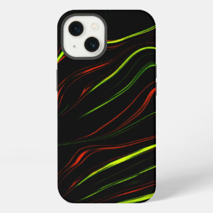 Wavy green and red long strokes, black background iPhone 13 case