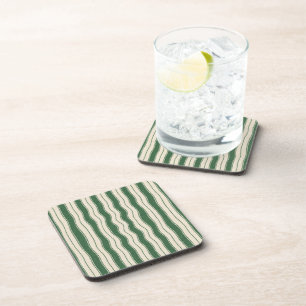 Wavy Green and White Stripes Coaster