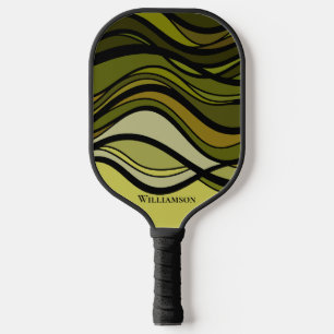 Wavy Green Geometric Graphic Monogram Carbon Fibre Pickleball Paddle