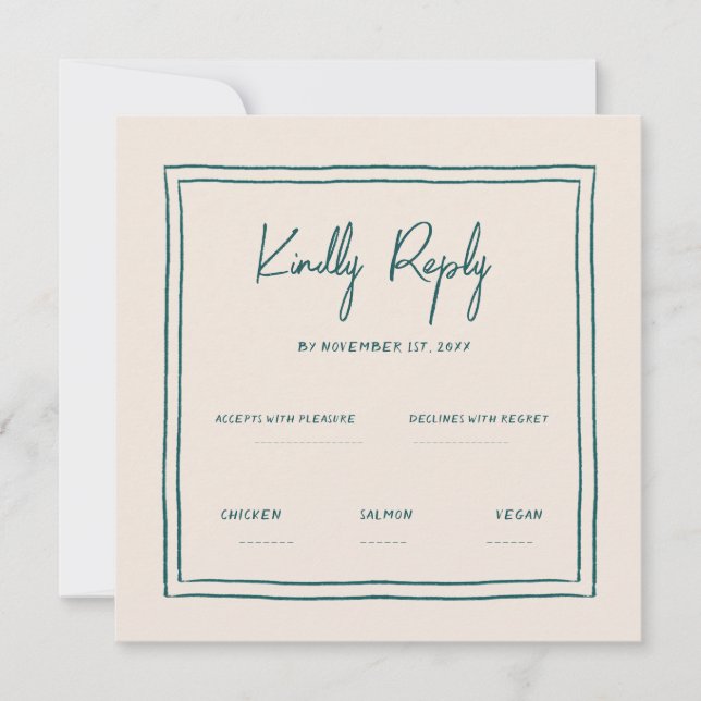 Wavy Green Handwriting Retro Wedding Rsvp  Invitation (Front)