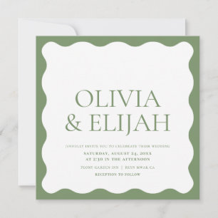 Wavy Green Modern Typography Wedding Invitation