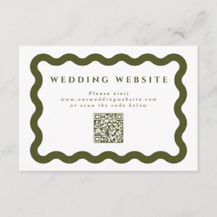 Wavy Green & White Wedding Website QR Code Enclosure Card