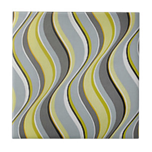 Wavy Grey and Yellow Stripes Ceramic Tile