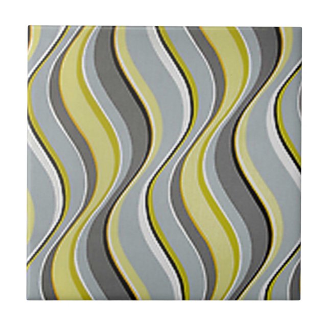 Wavy Grey and Yellow Stripes Ceramic Tile (Front)