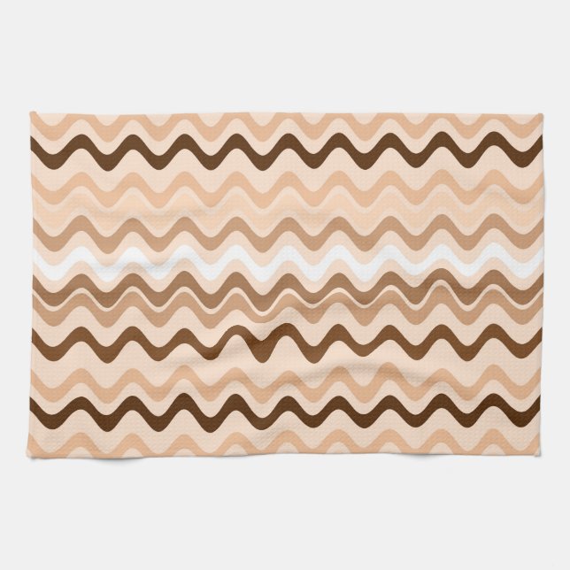 Wavy Groovy Stripes Beige and Brown Tea Towel (Horizontal)