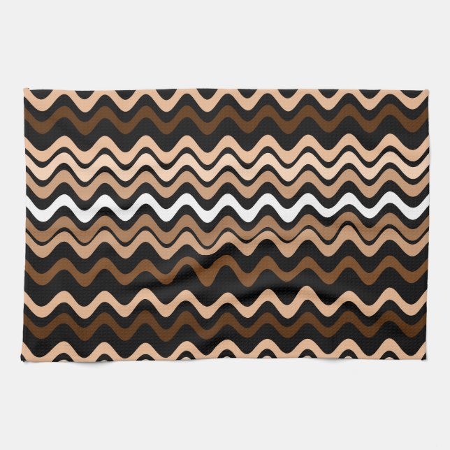 Wavy Groovy Stripes Dark Brown Tea Towel (Horizontal)