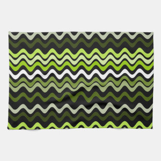 Wavy Groovy Stripes Dark Green Tea Towel