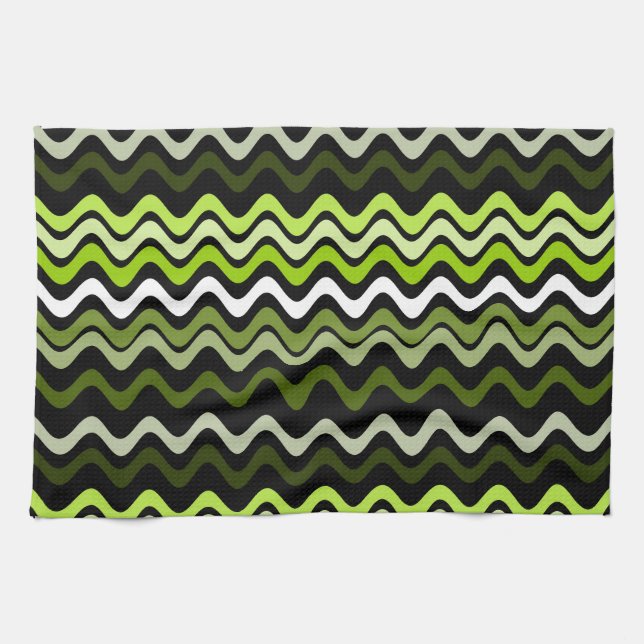 Wavy Groovy Stripes Dark Green Tea Towel (Horizontal)