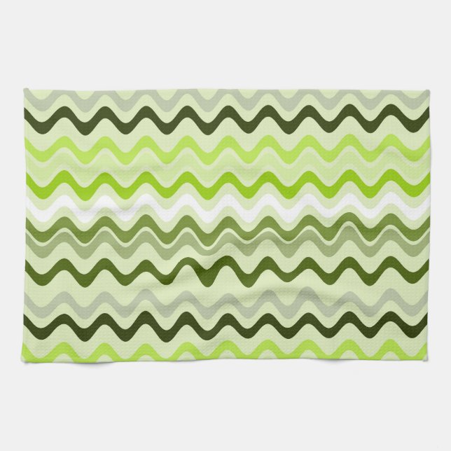 Wavy Groovy Stripes Light Green Tea Towel (Horizontal)