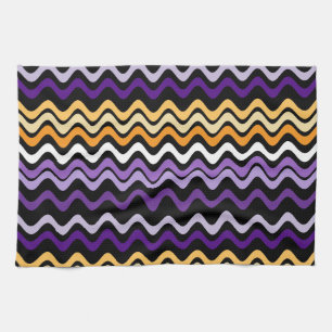 Wavy Groovy Stripes Purple and Orange Tea Towel
