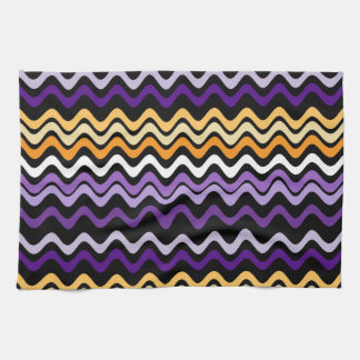 Wavy Groovy Stripes Purple and Orange Tea Towel