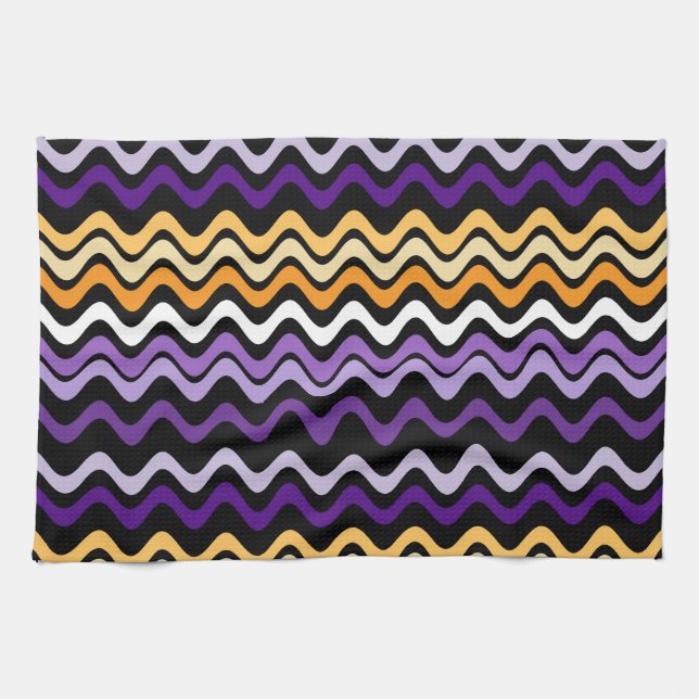 Wavy Groovy Stripes Purple and Orange  Tea Towel (Horizontal)