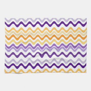 Wavy Groovy Stripes Purple and White Tea Towel
