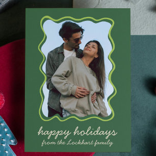 Wavy Hand Drawn Funky Whimsical Border Photo  Holiday Card