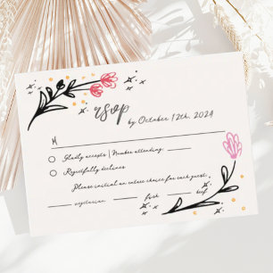 Wavy Hand Drawn Scribble Floral RSVP Wedding Enclosure Card