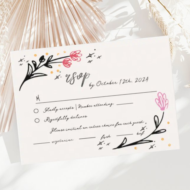 Wavy Hand Drawn Scribble Floral RSVP Wedding  Enclosure Card (Creator Uploaded)