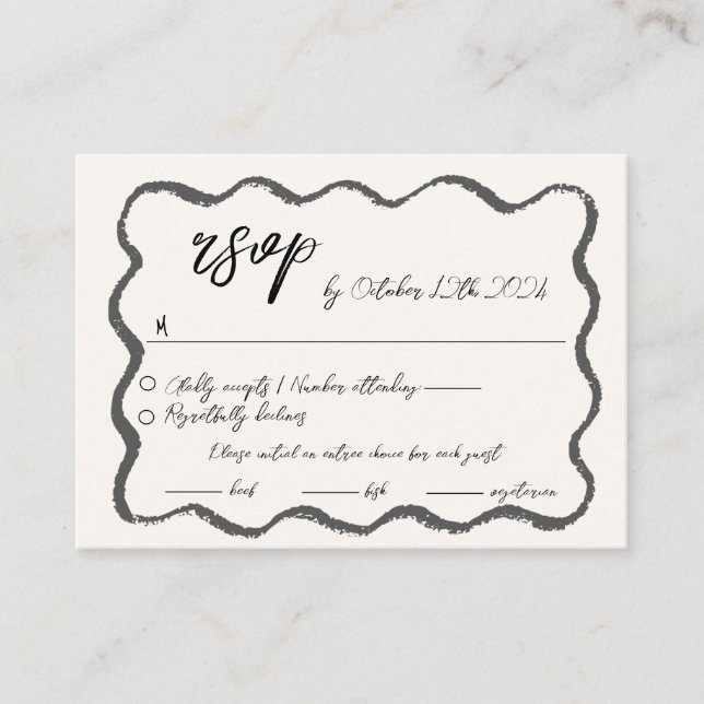 Wavy Hand Drawn Scribble Squiggle RSVP Wedding  Enclosure Card (Front)