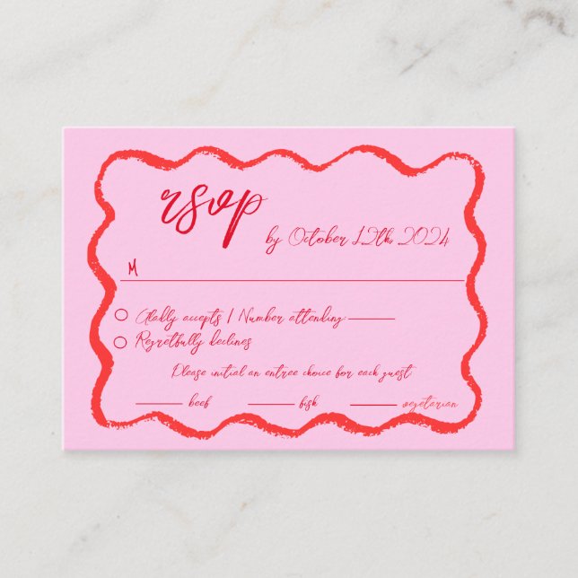 Wavy Hand Drawn Scribble Squiggle RSVP Wedding  Enclosure Card (Front)