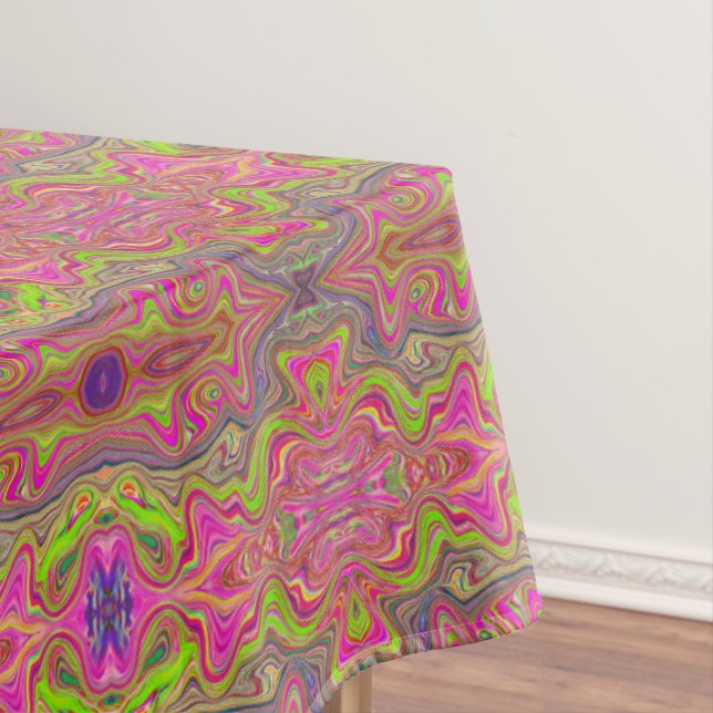 Wavy Lime Green and Hot Pink Trippy Pattern Tablecloth (In Situ)