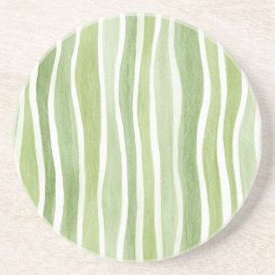 Wavy Lime Green Cream Stripes Coaster