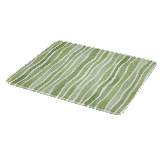 Wavy Lime Green Cream Stripes Cutting Board (Corner)