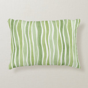 Wavy Lime Green Cream Stripes Decorative Cushion