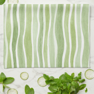 Wavy Lime Green Cream Stripes Tea Towel
