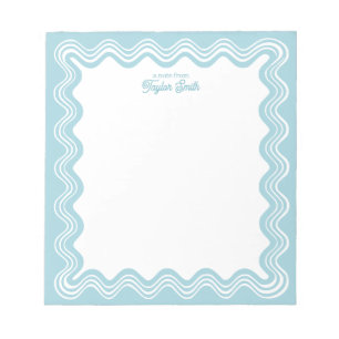 Wavy Line Border Blue and White Personalized Name Notepad