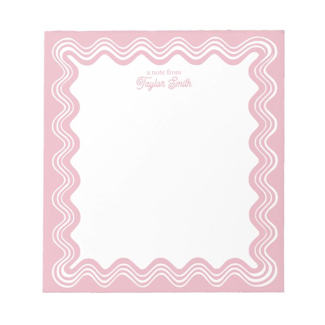Wavy Line Border Pink and White Personalized Name Notepad (Front)