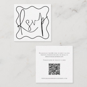 Wavy Line Border Script QR Code Wedding RSVP Enclosure Card