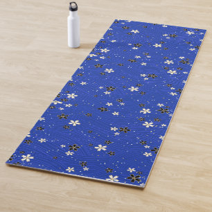 Wavy lines, adorned with black and white flowers Yoga Mat
