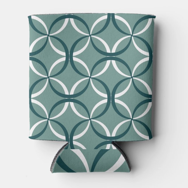 Wavy Lines Green Seamless Pattern Can Cooler (Front)