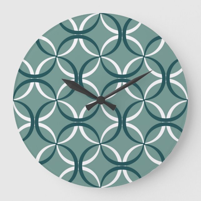 Wavy Lines Green Seamless Pattern Large Clock (Front)