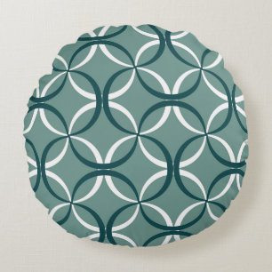 Wavy Lines Green Seamless Pattern Round Cushion