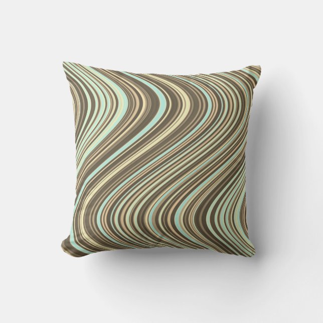 Wavy Lines in Light Brown/Beige/Turquoise Blue Cushion (Front)