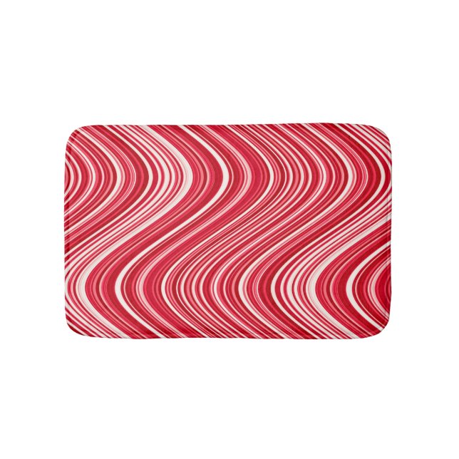 Wavy Lines in Red and White Bath Mat (Front)