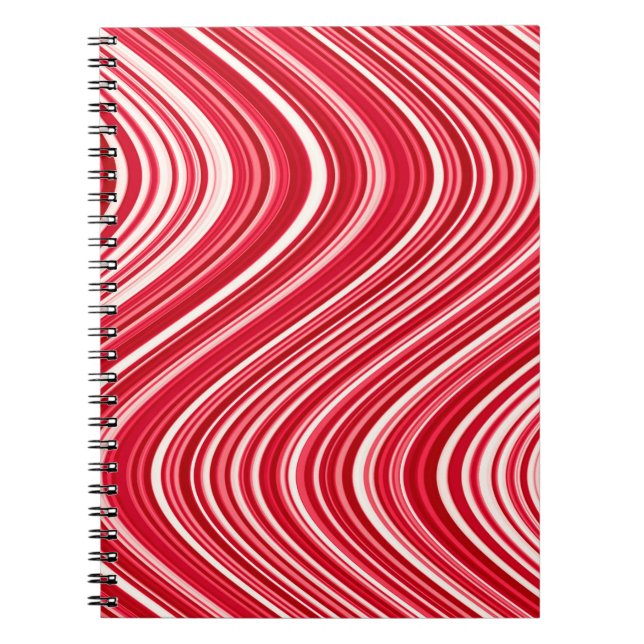 Wavy Lines in Red and White - COOL Notebook (Front)
