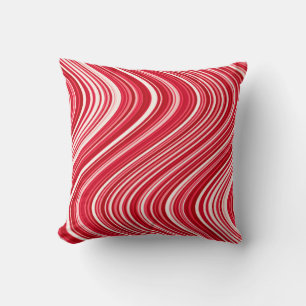 Wavy Lines in Red and White Cushion