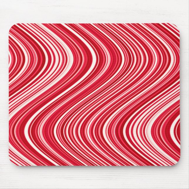 Wavy Lines in Red and White Mouse Pad (Front)
